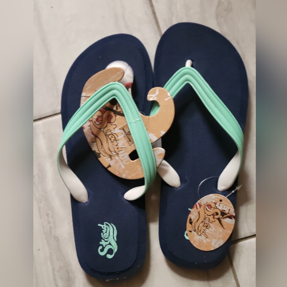 Strand Freedom Multi- Color Push Toe Sandals with Green Logo SZ 11